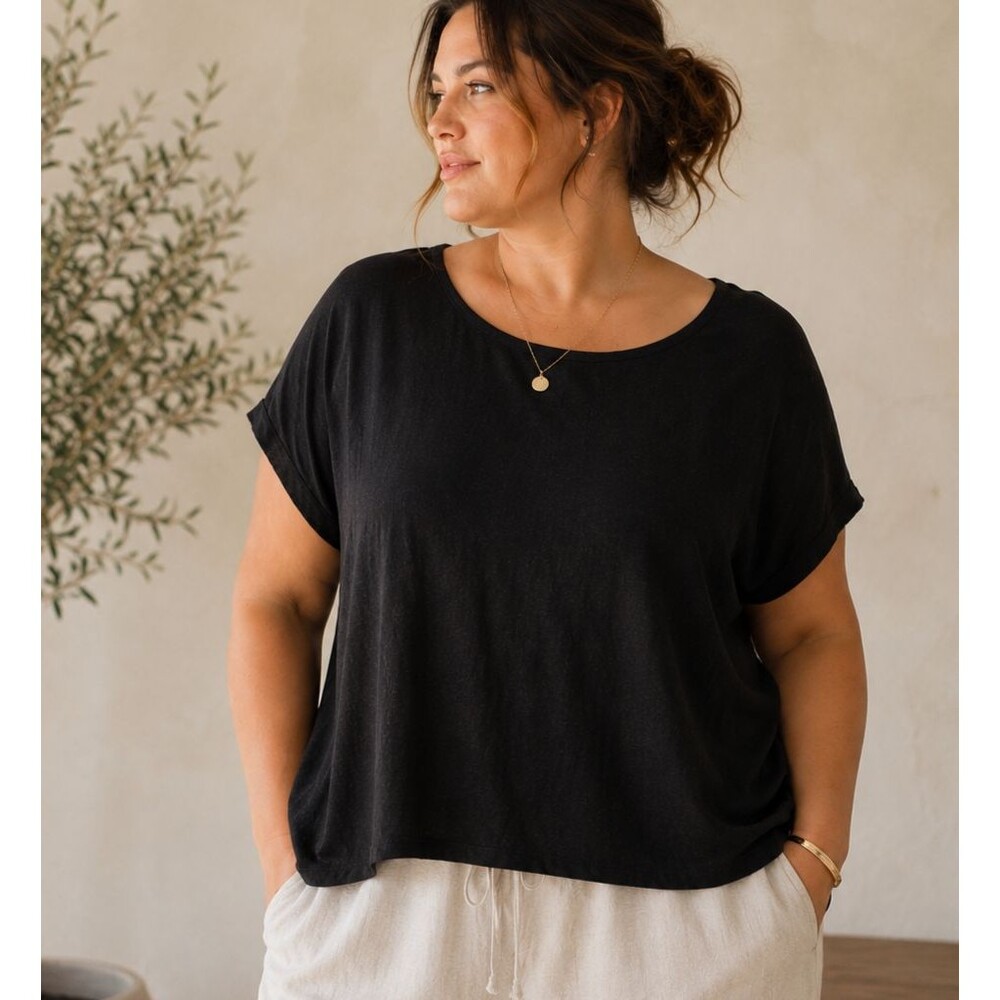 Torrid Black Linen Blend Flyaway Crop Top Open Back 1 (14/16)